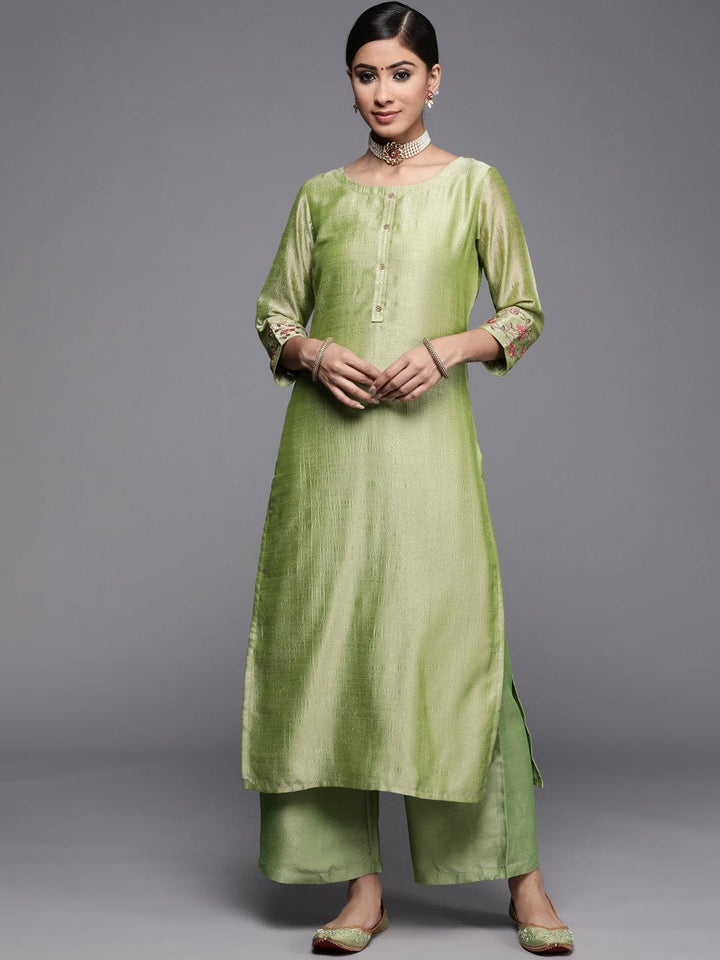 Green Solid Silk Kurta