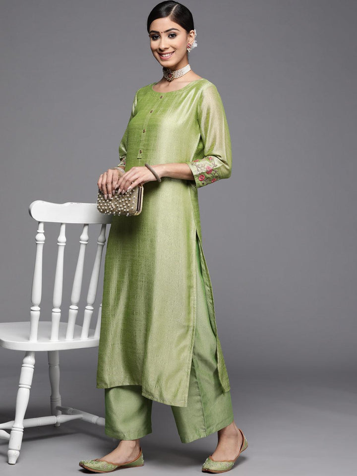 Green Solid Silk Kurta
