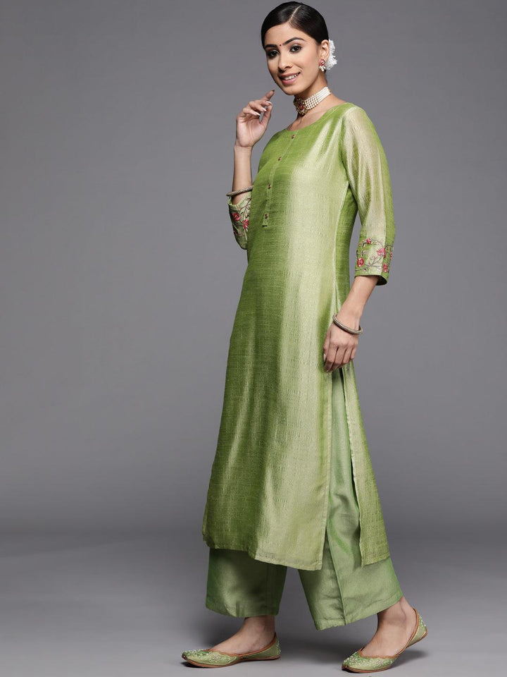 Green Solid Silk Kurta