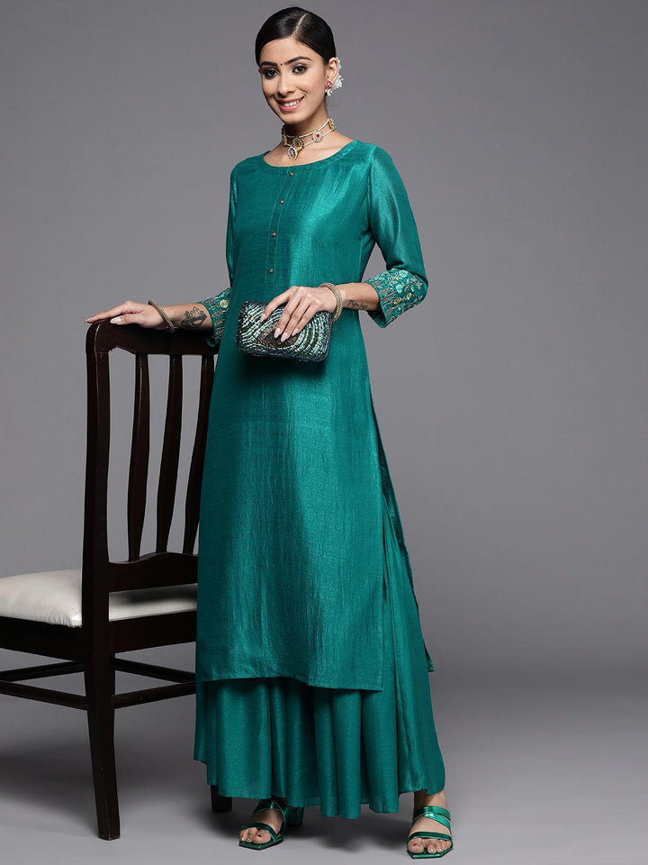 Green Solid Silk Kurta