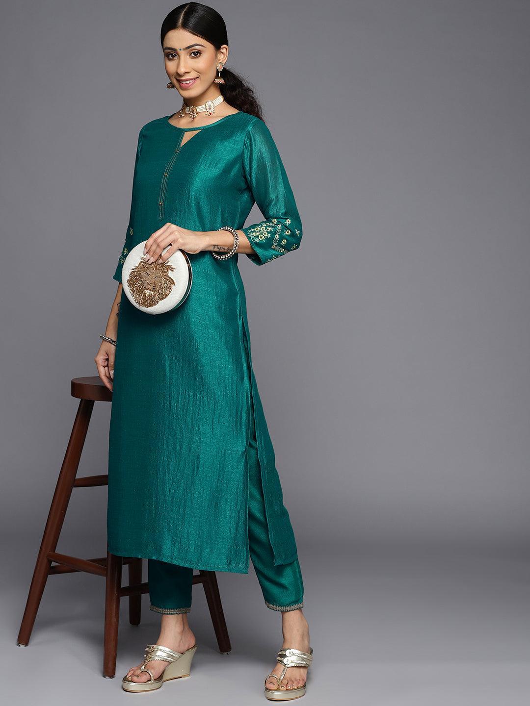 Green Solid Silk Kurta - ShopLibas