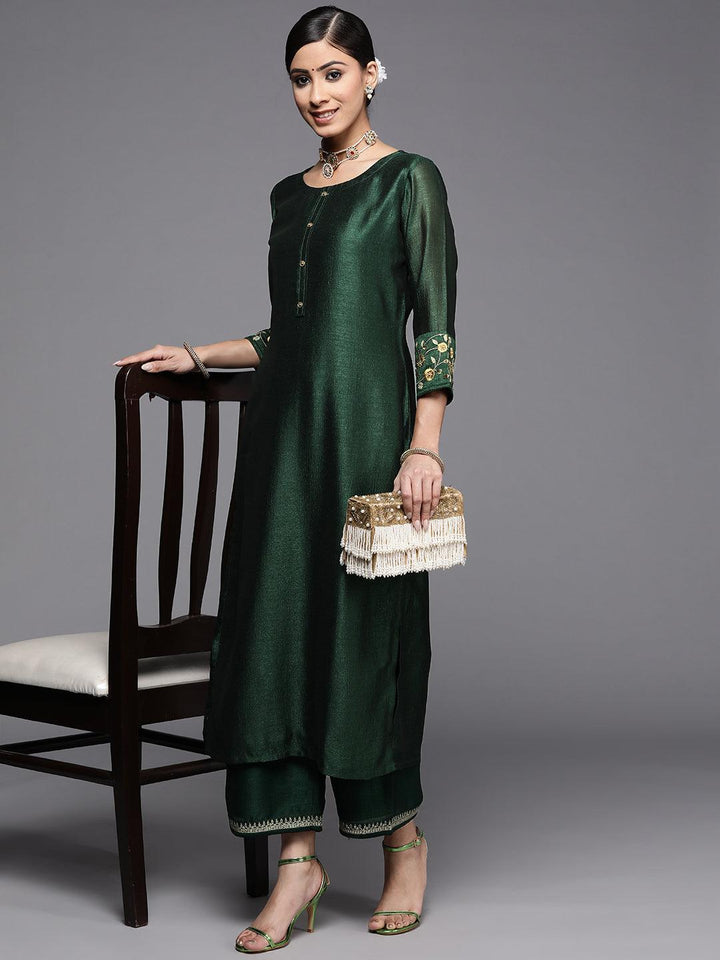 Green Solid Silk Kurta