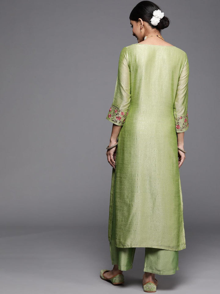 Green Solid Silk Kurta