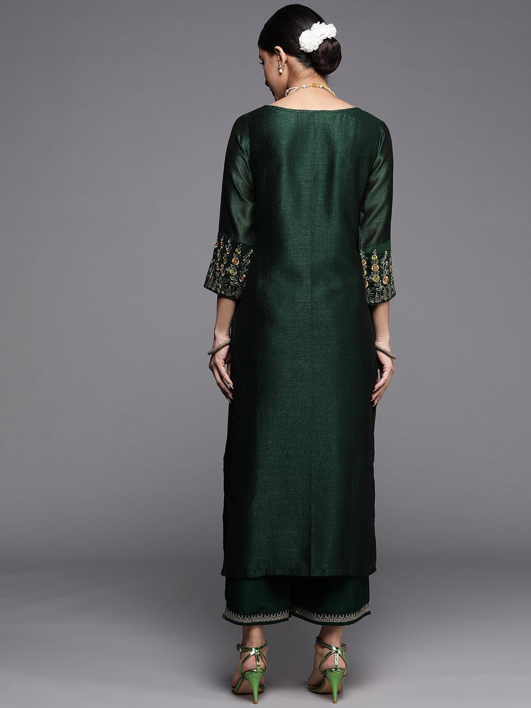 Green Solid Silk Kurta - ShopLibas
