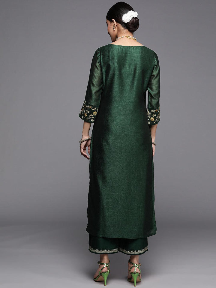 Green Solid Silk Kurta