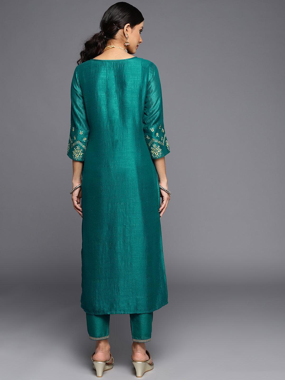 Green Solid Silk Kurta - ShopLibas