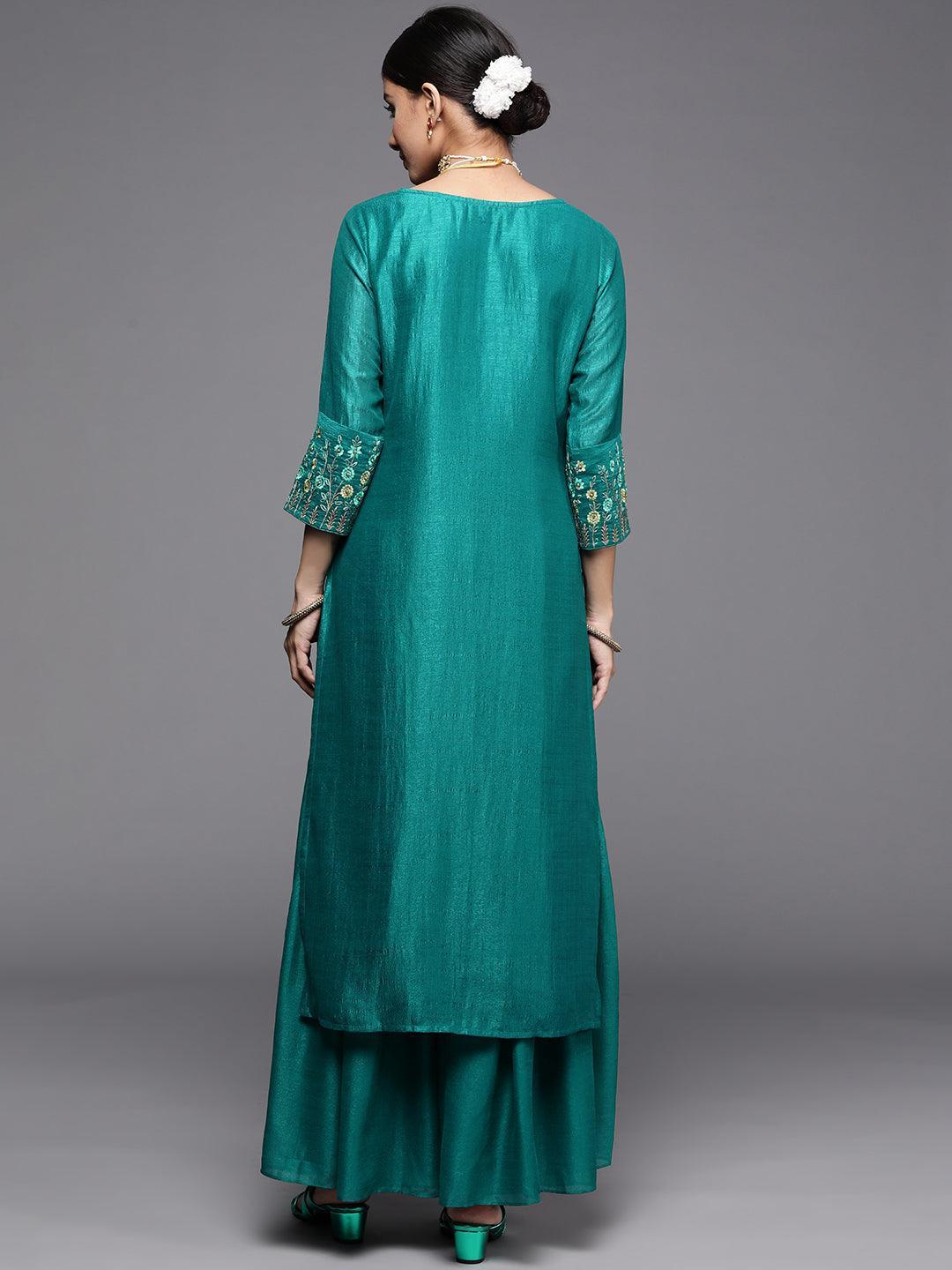 Green Solid Silk Kurta - ShopLibas