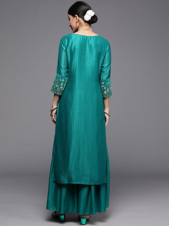 Green Solid Silk Kurta