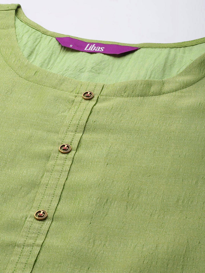 Green Solid Silk Kurta