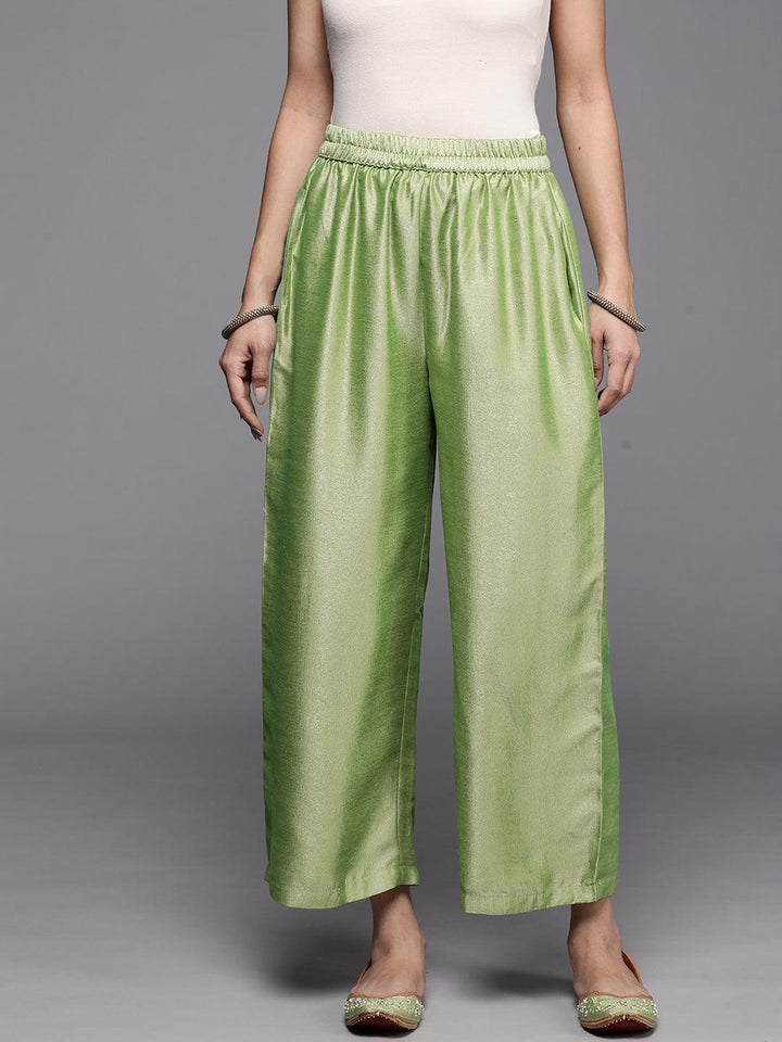 Green Solid Silk Palazzos