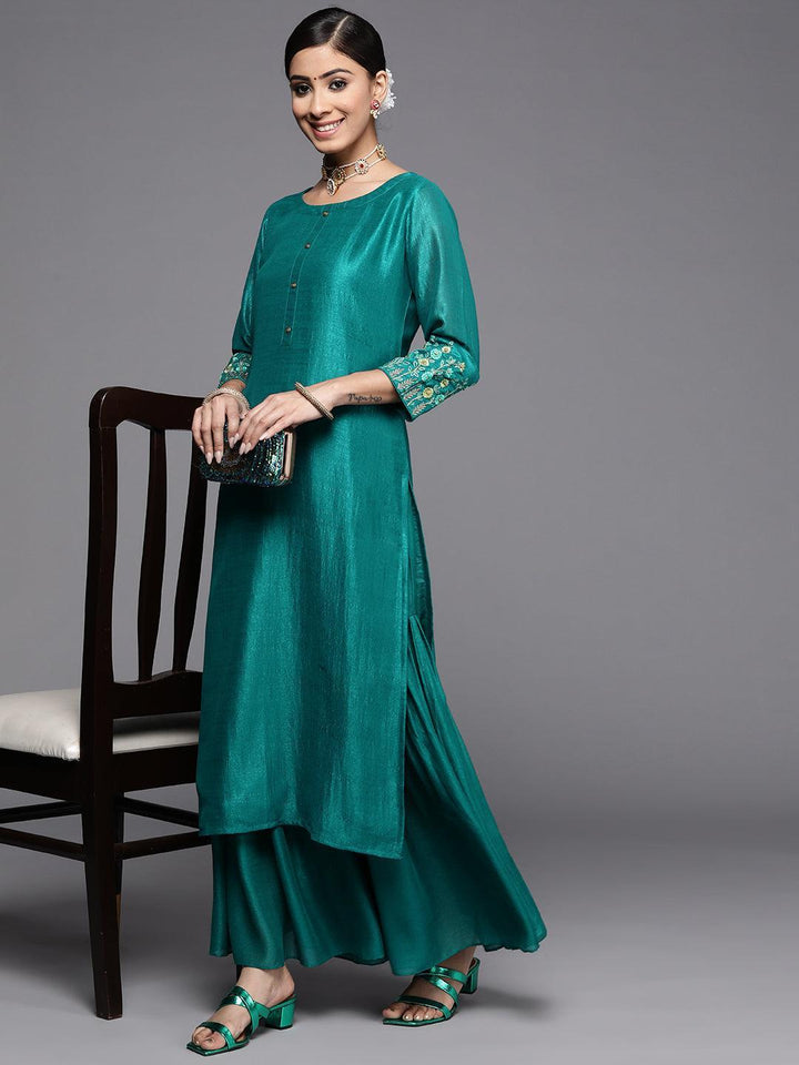 Green Solid Silk Palazzos