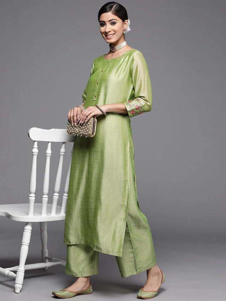 Green Solid Silk Palazzos