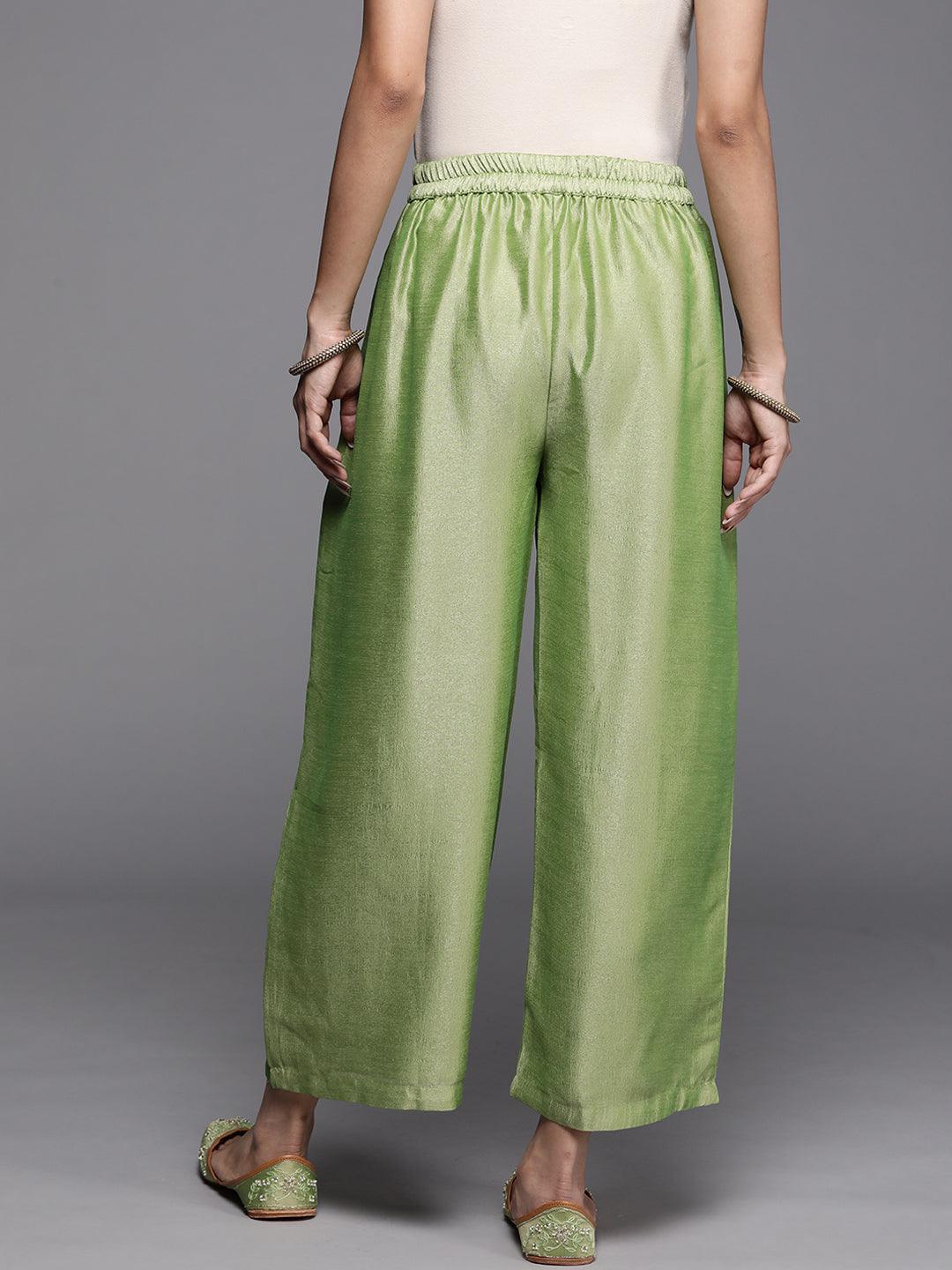 Green Solid Silk Palazzos - ShopLibas