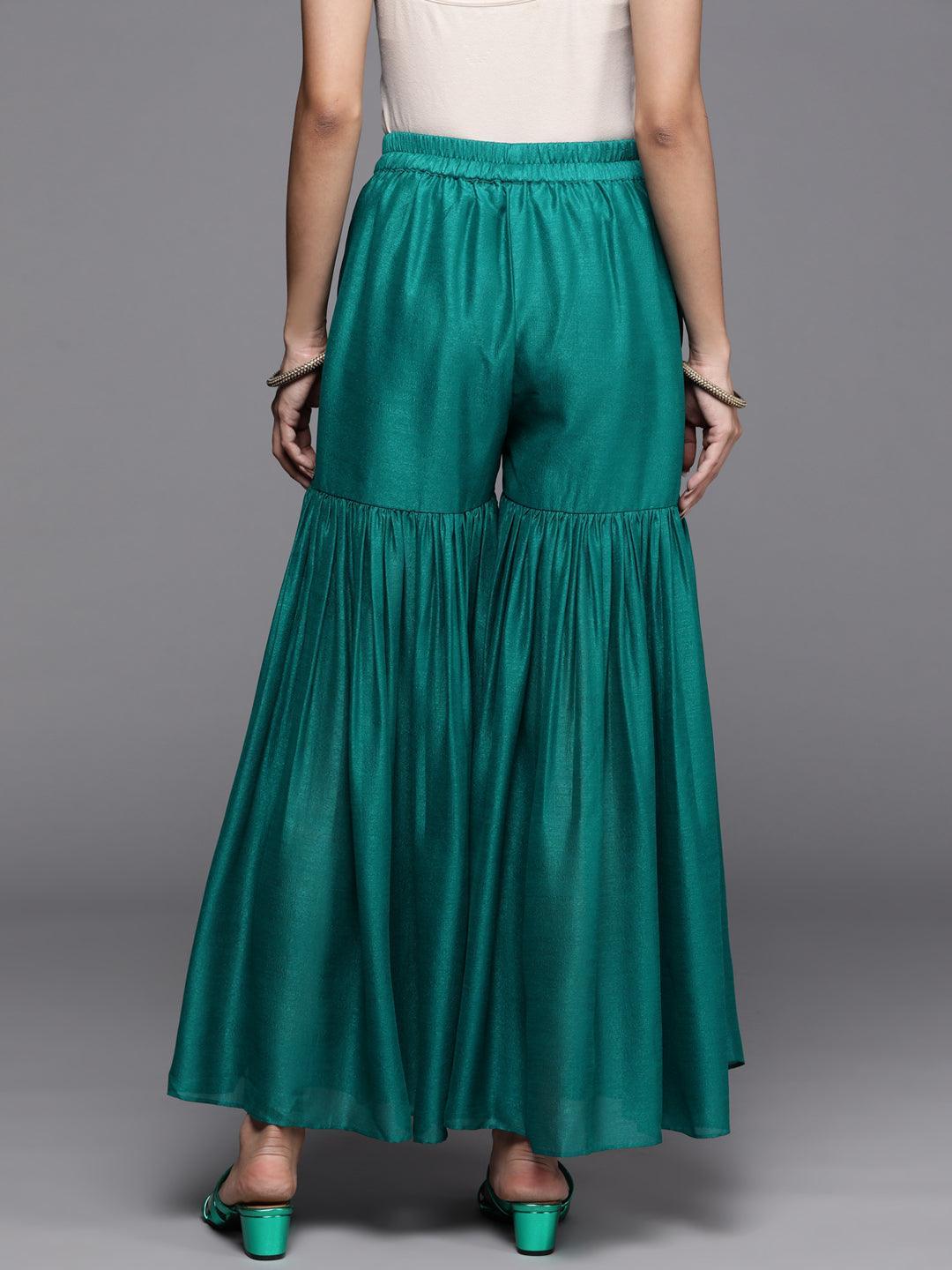 Green Solid Silk Palazzos - ShopLibas