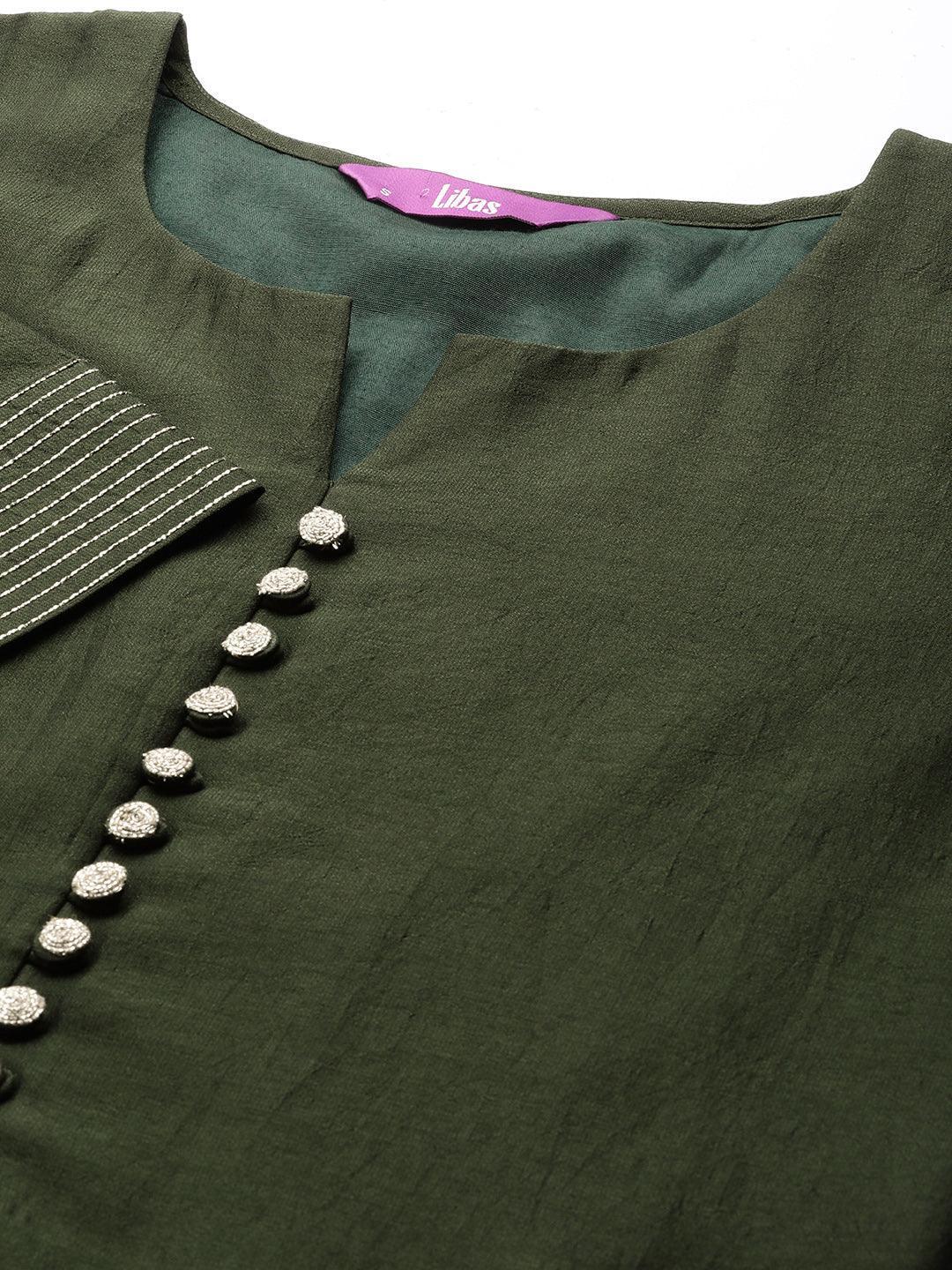 Green Solid Silk Straight Kurta - ShopLibas