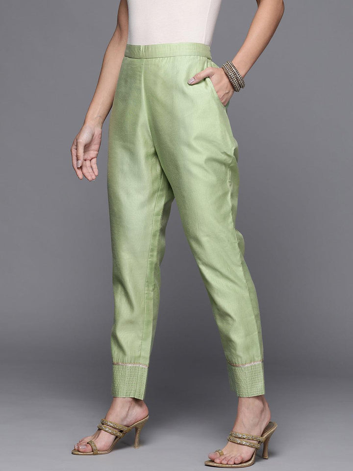 Green Solid Silk Trousers