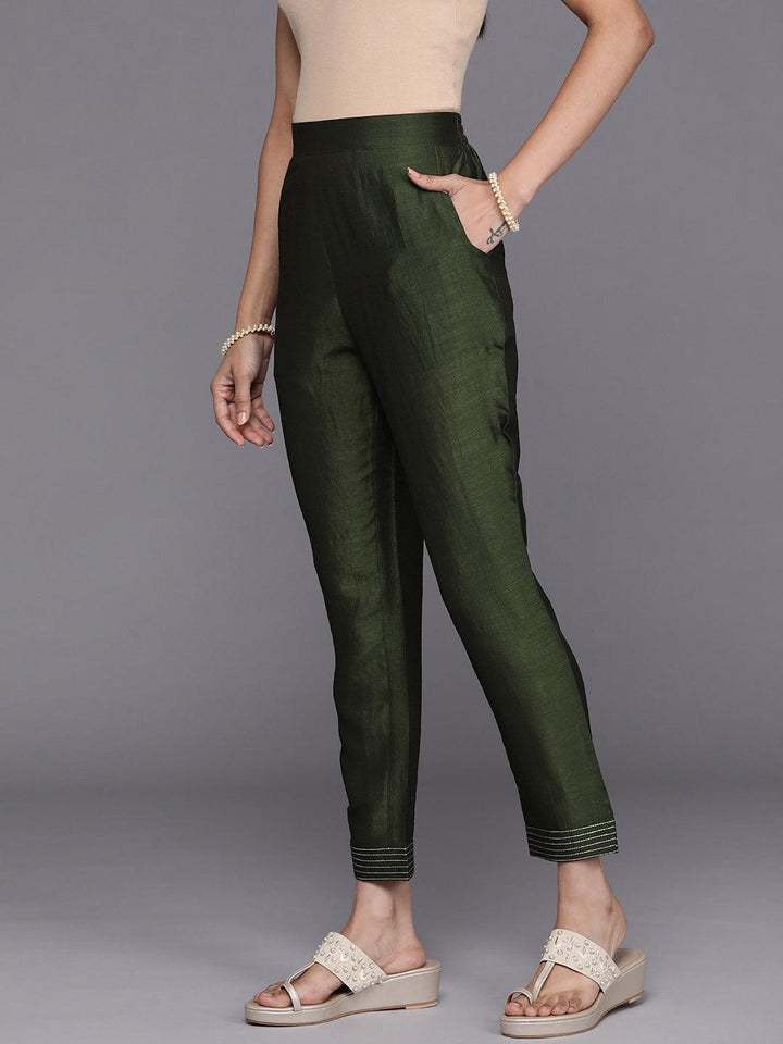 Green Solid Silk Trousers