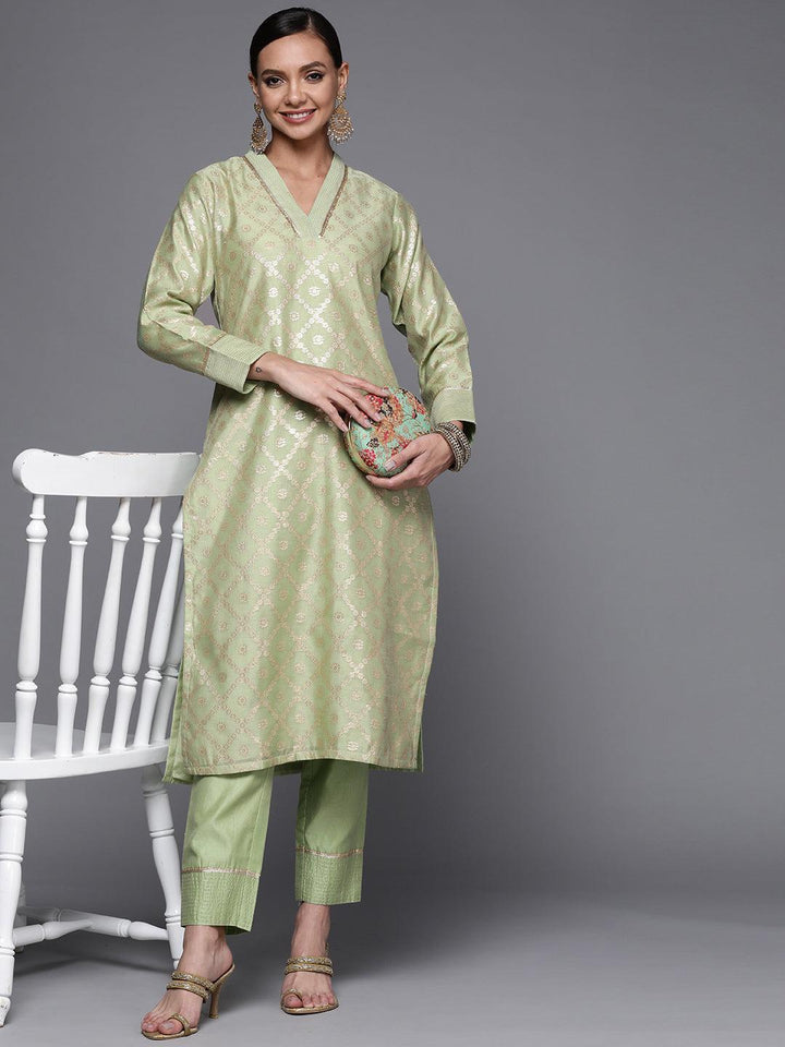 Green Solid Silk Trousers