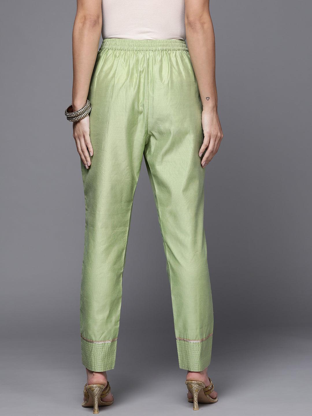 Green Solid Silk Trousers - ShopLibas