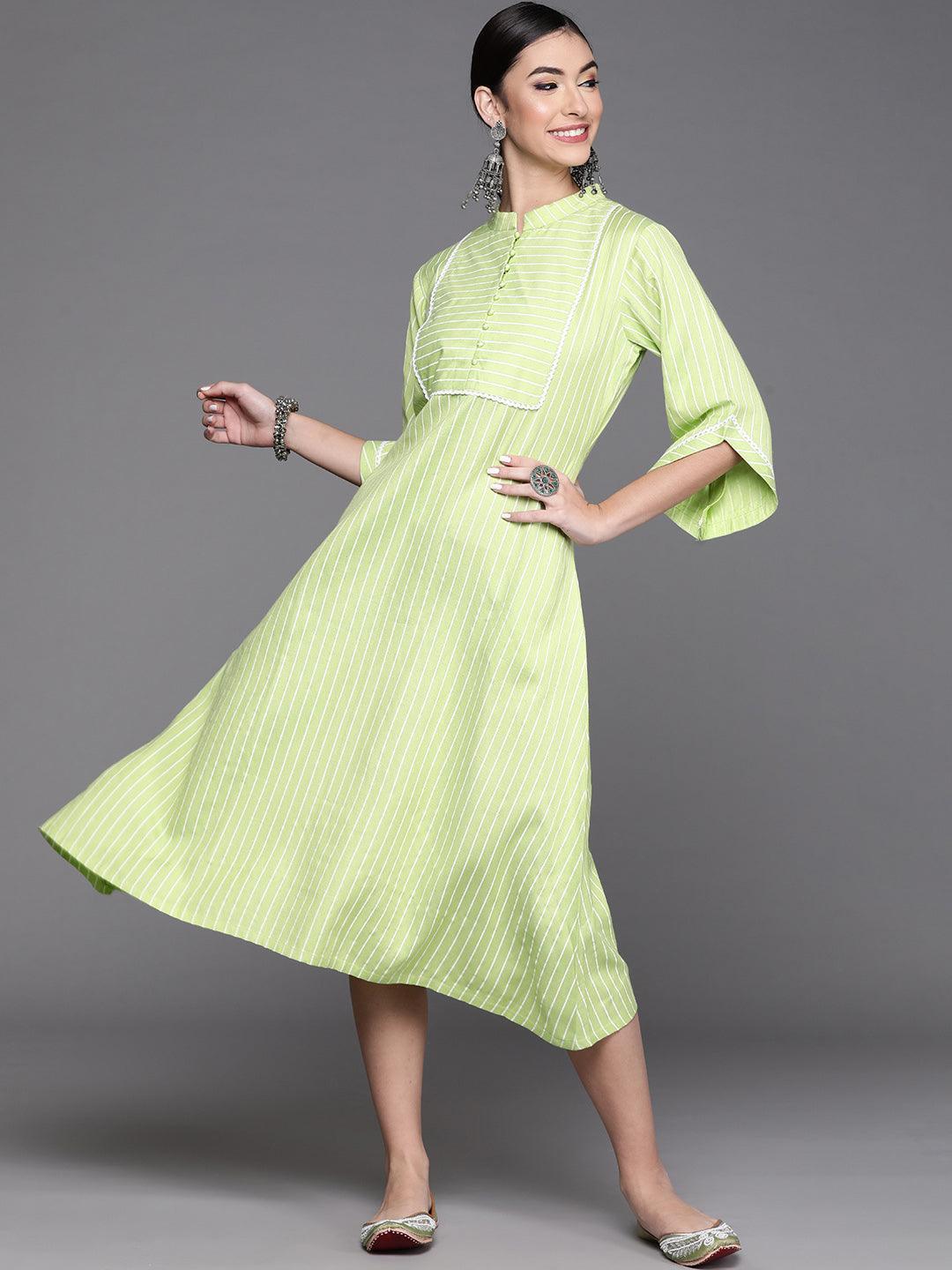 Buy Green Striped Cotton Dress Online at $26.00 USD
