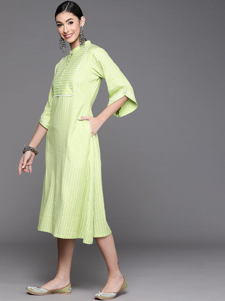 Green Striped Cotton Dress