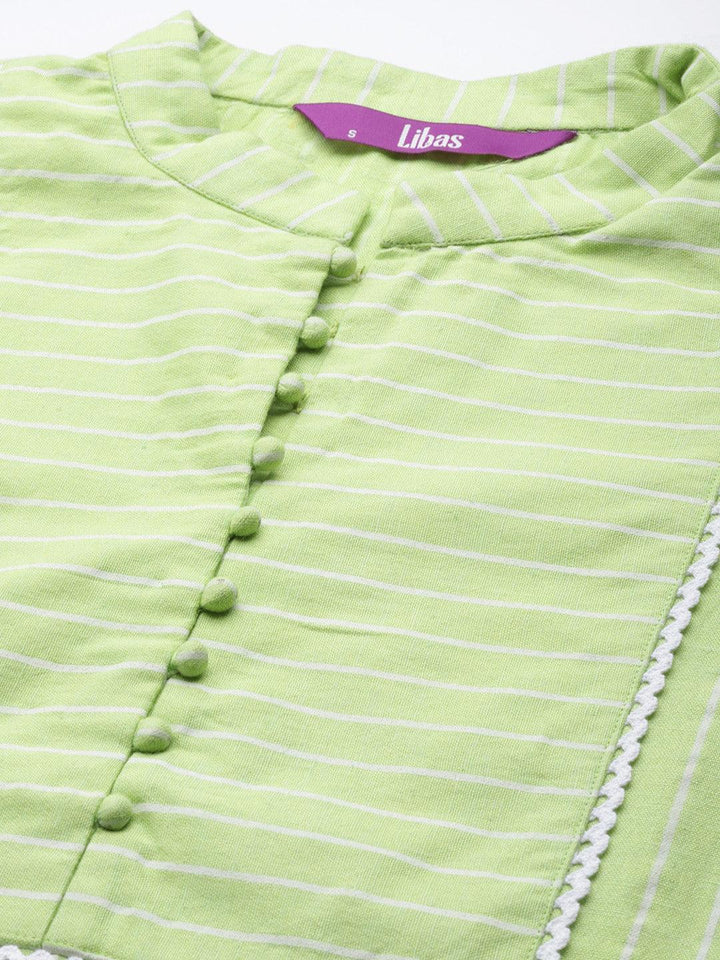 Green Striped Cotton Dress