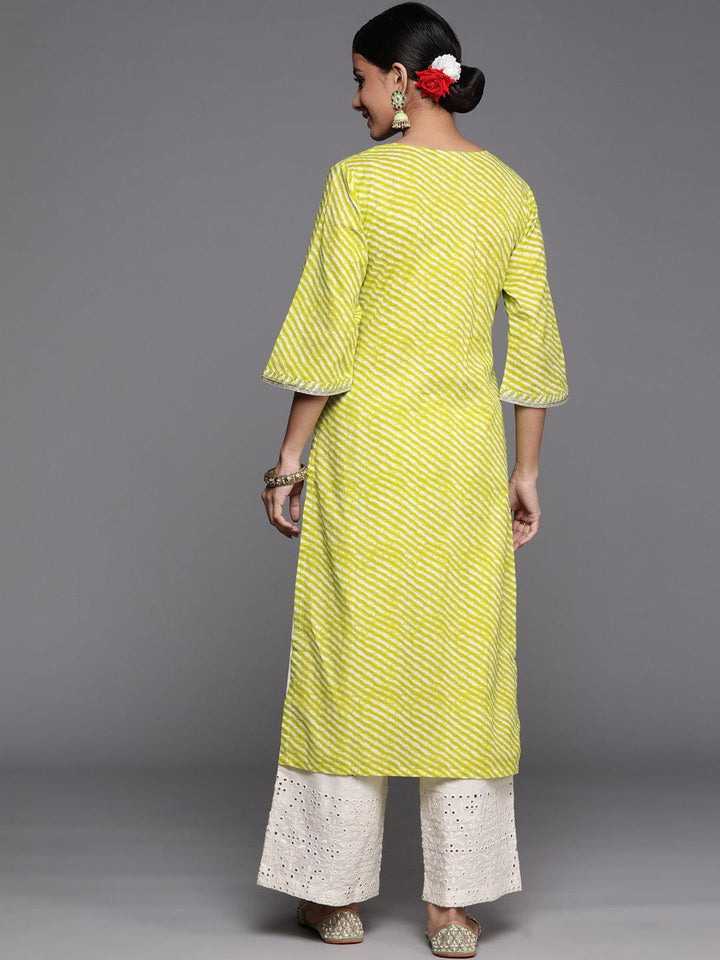 Green Striped Cotton Straight Kurta