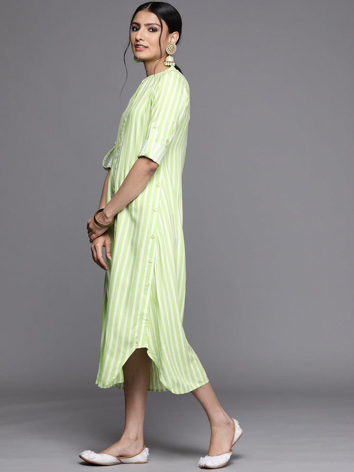 Green Striped Rayon Dress