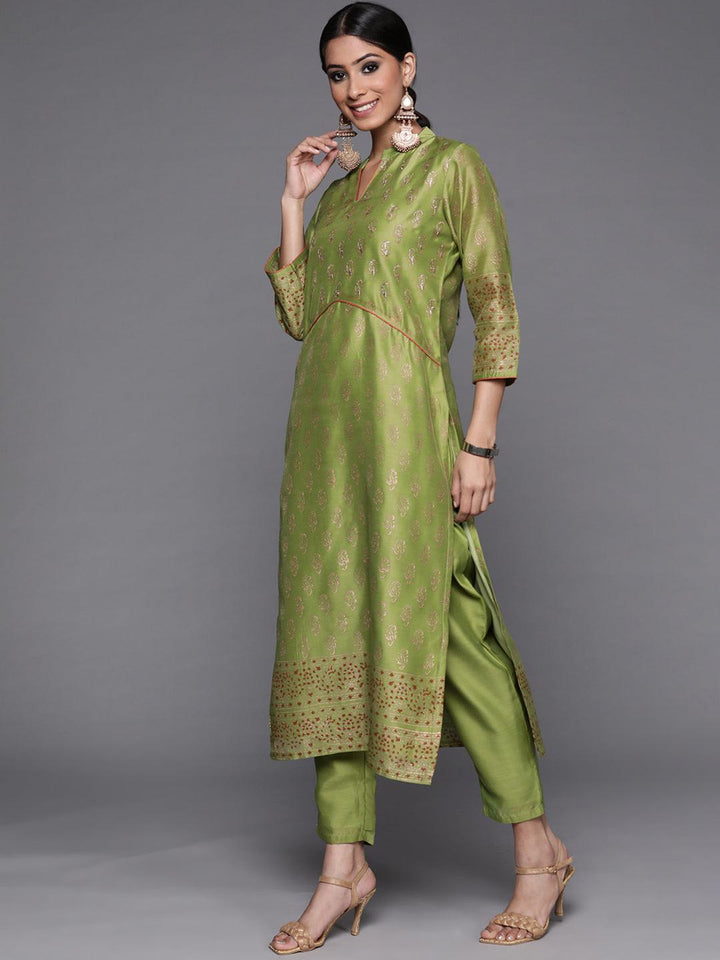 Green Woven Design Chanderi Silk Suit Set