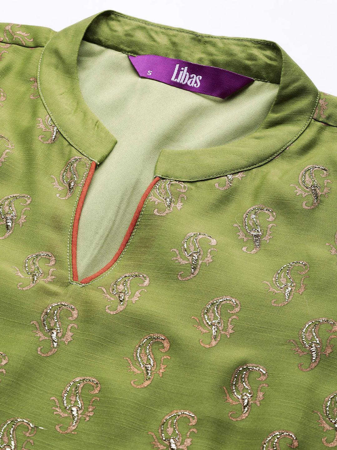 Green Woven Design Chanderi Silk Suit Set - ShopLibas