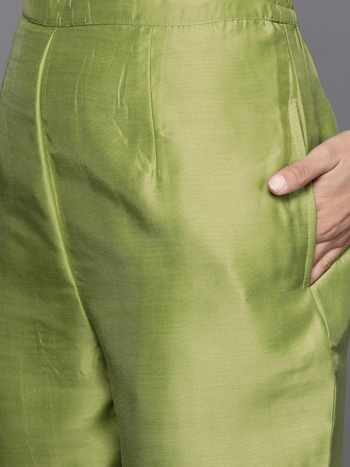 Green Woven Design Chanderi Silk Suit Set