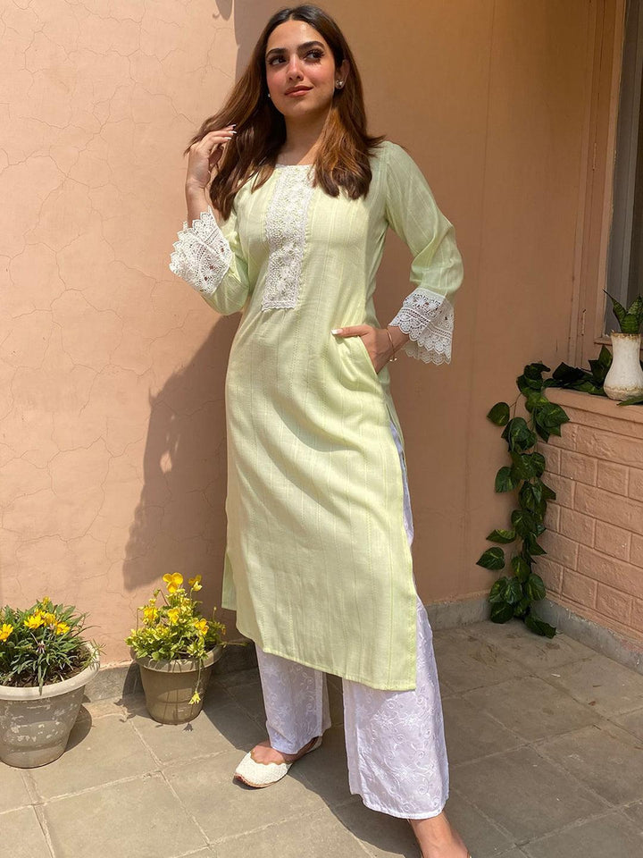 Green Woven Design Rayon Kurta