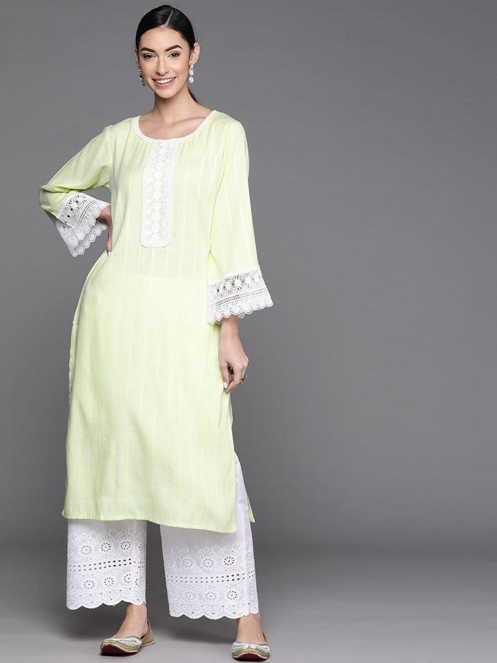 Green Woven Design Rayon Kurta