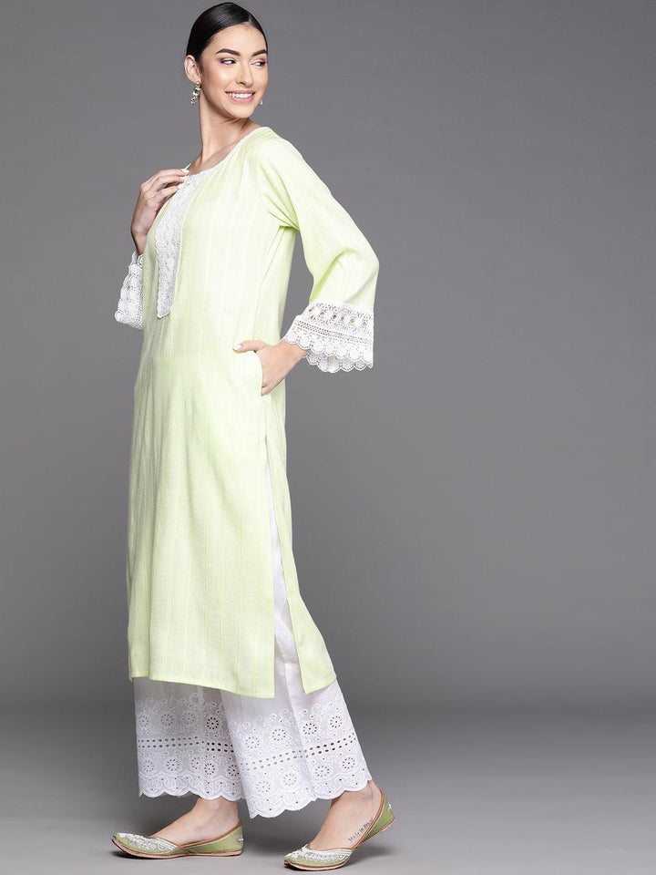 Green Woven Design Rayon Kurta