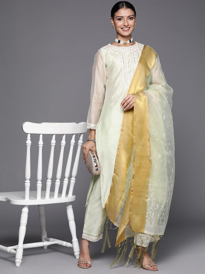 Green Yoke Design Chanderi Silk Straight Suit Set