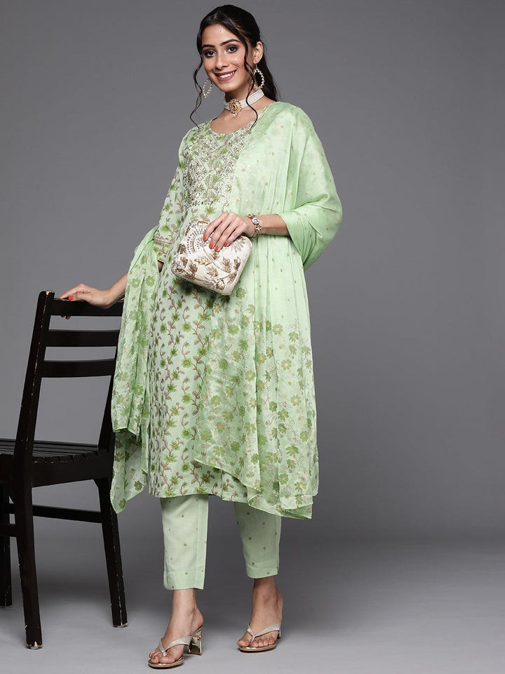 Green Yoke Design Cotton Suit Set