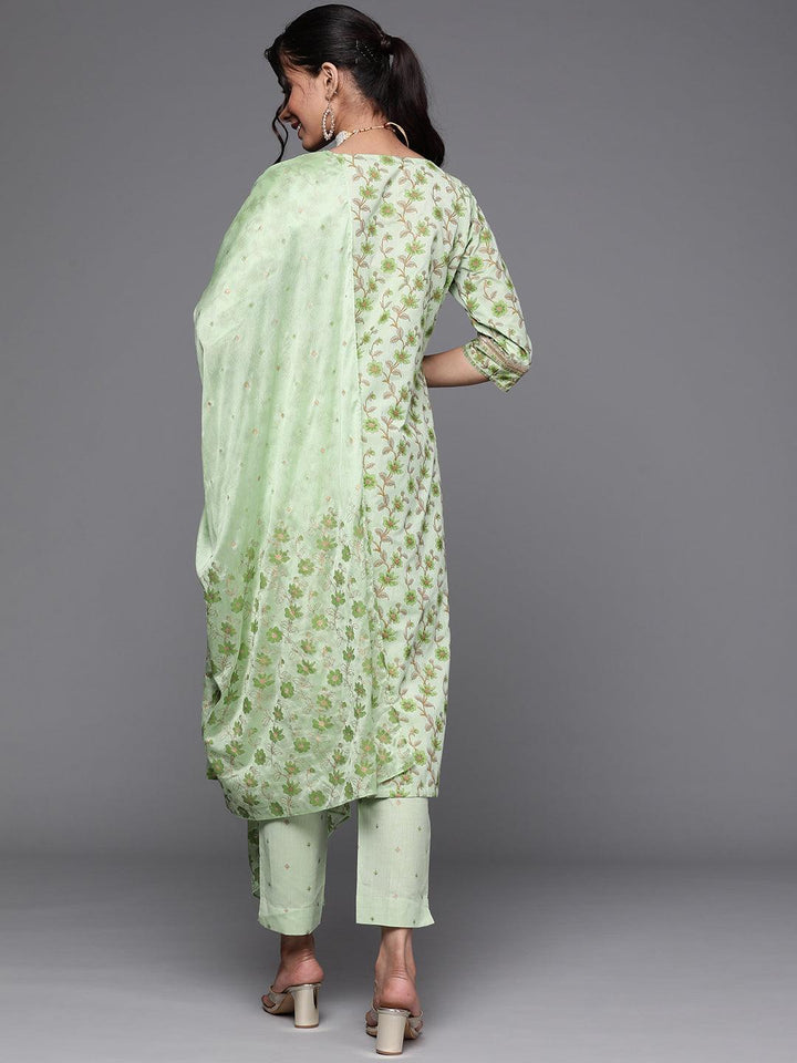 Green Yoke Design Cotton Suit Set