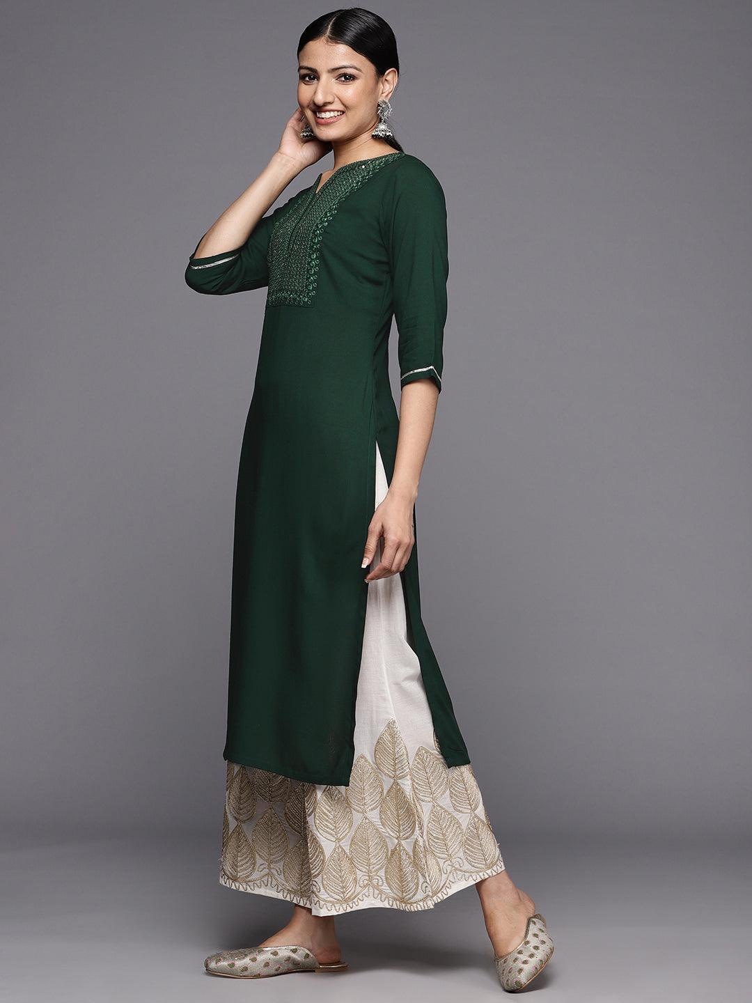 Green Yoke Design Rayon Straight Kurta - ShopLibas