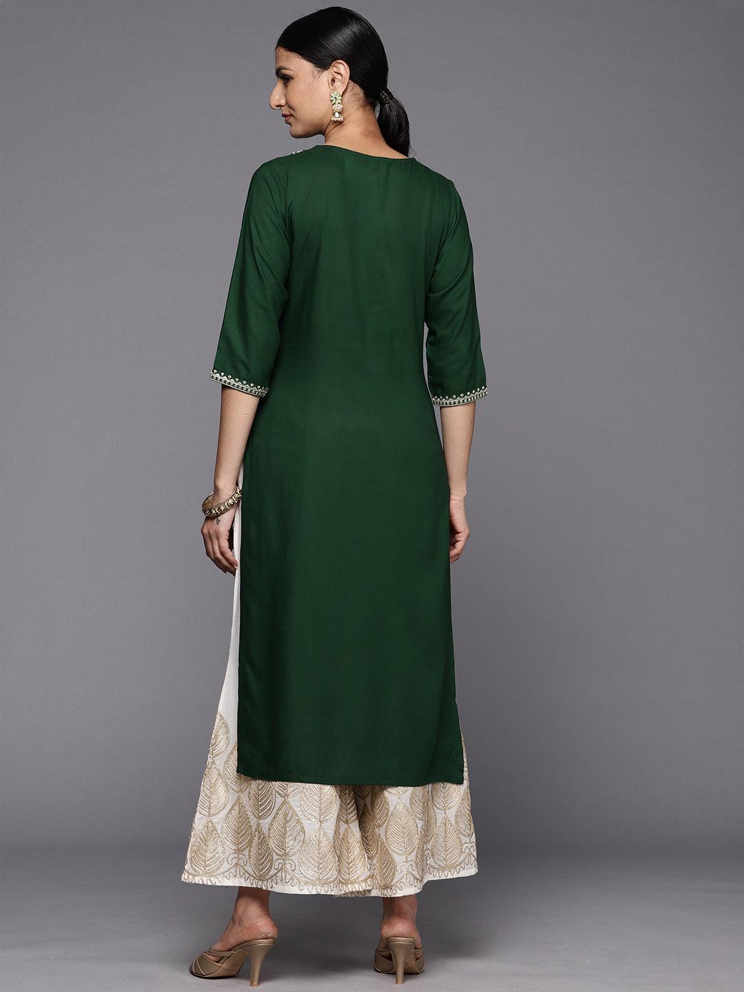 Green Printed Rayon Straight Kurta - ShopLibas