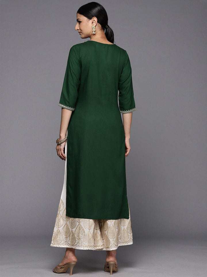 Green Printed Rayon Straight Kurta
