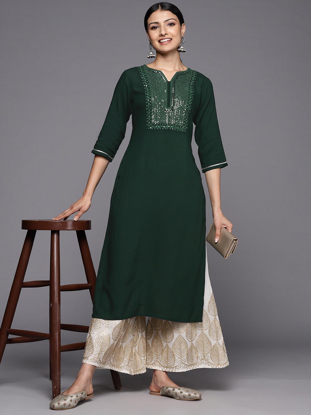 Green Yoke Design Rayon Straight Kurta - ShopLibas