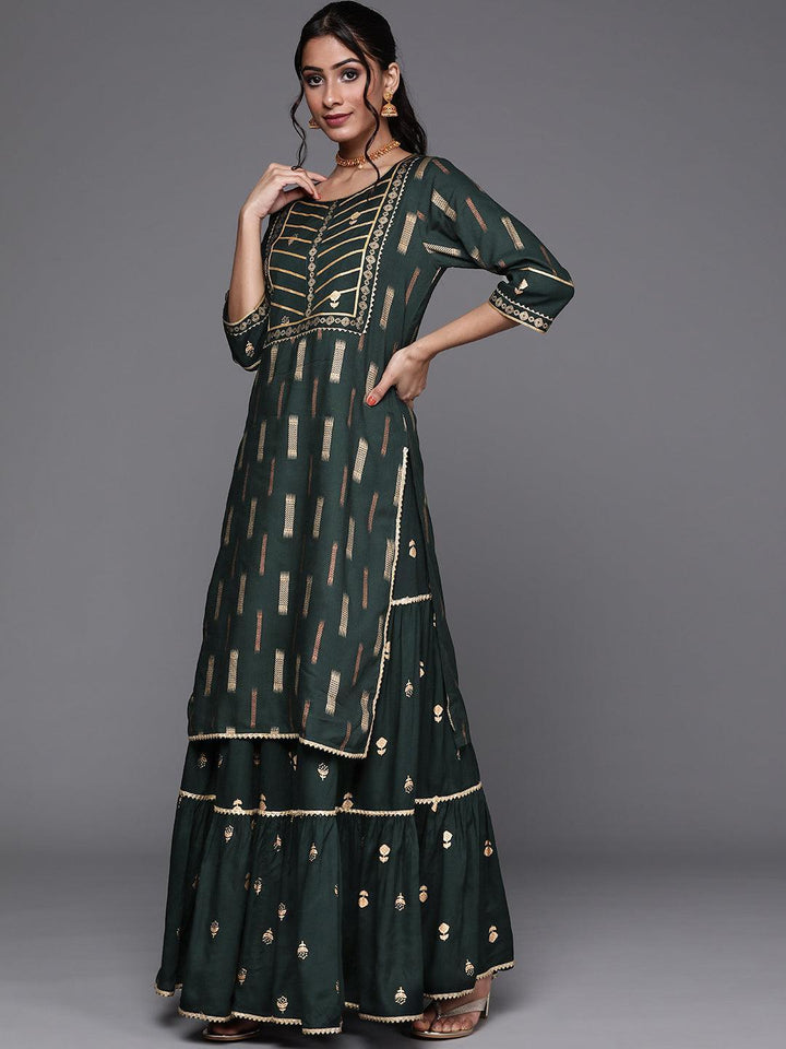 Green Yoke Design Rayon Suit Set