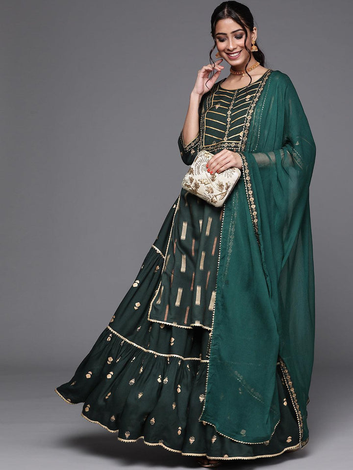 Green Yoke Design Rayon Suit Set