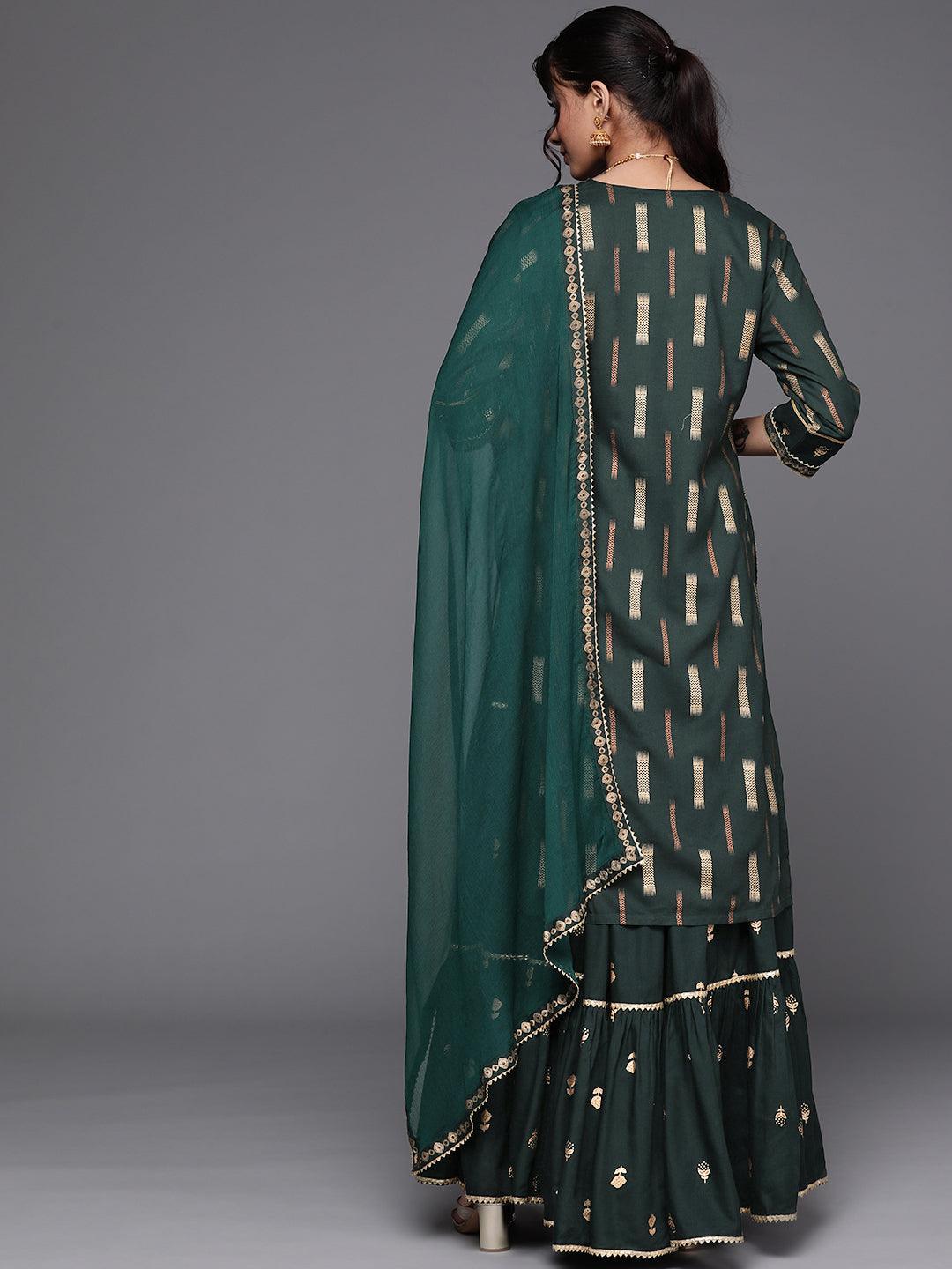 Green Yoke Design Rayon Suit Set - ShopLibas