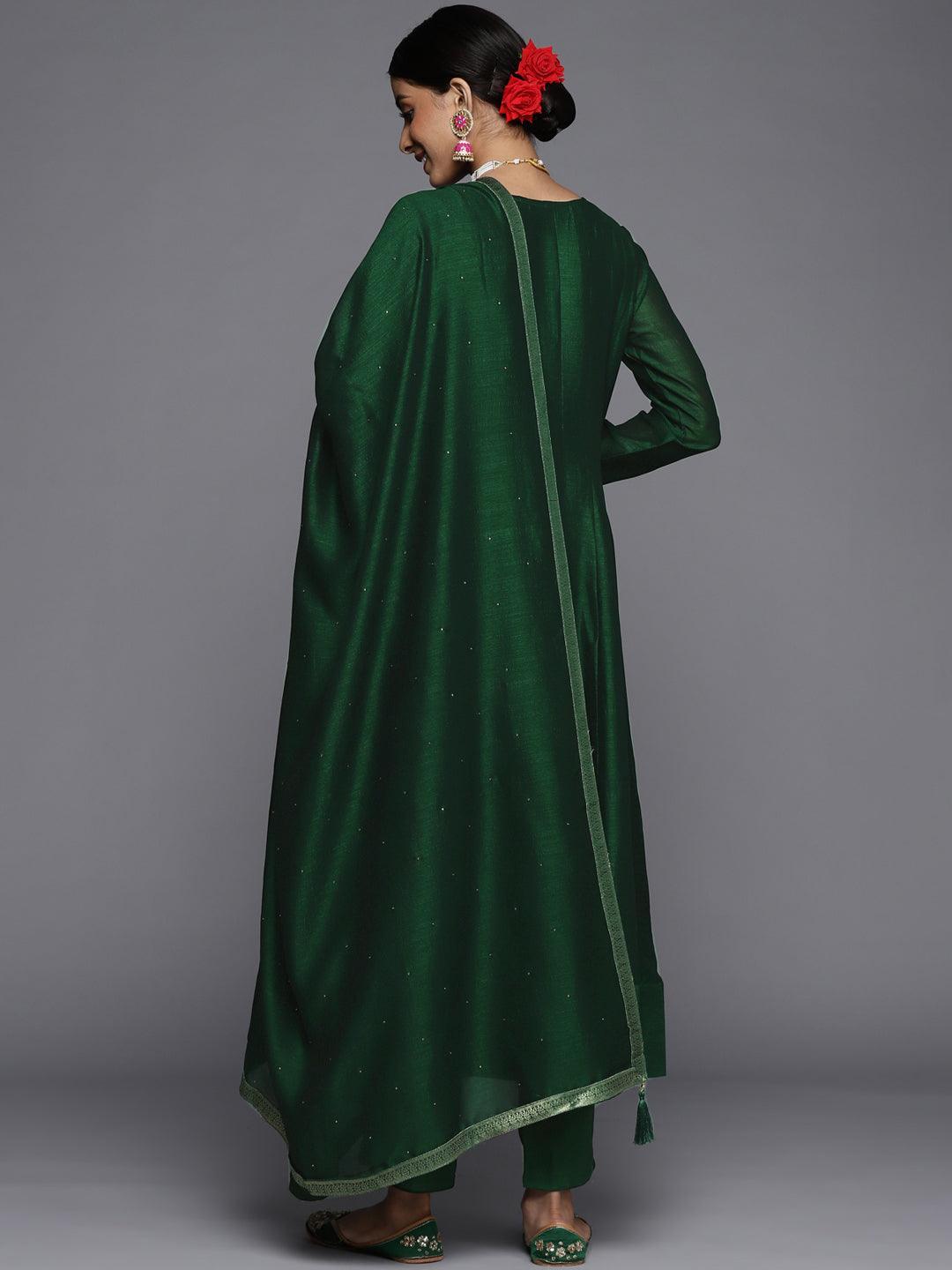 Green Yoke Design Silk Blend Straight Suit Set - ShopLibas