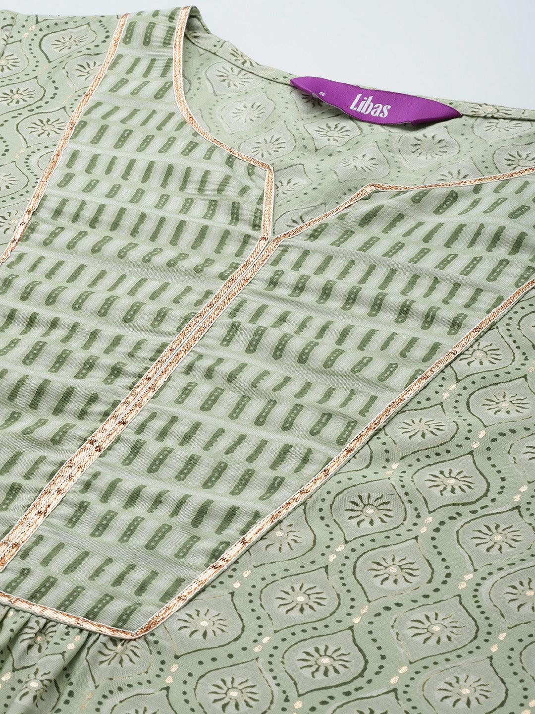 Green Yoke Design Silk Blend Straight Suit Set - ShopLibas