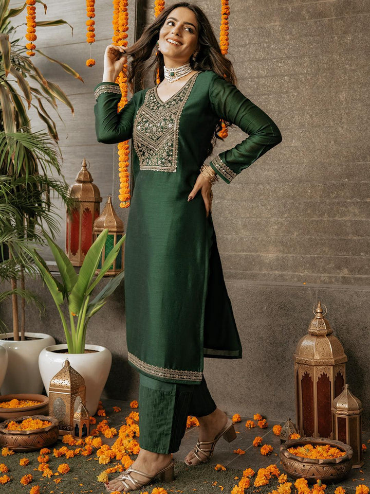 Green Yoke Design Silk Kurta