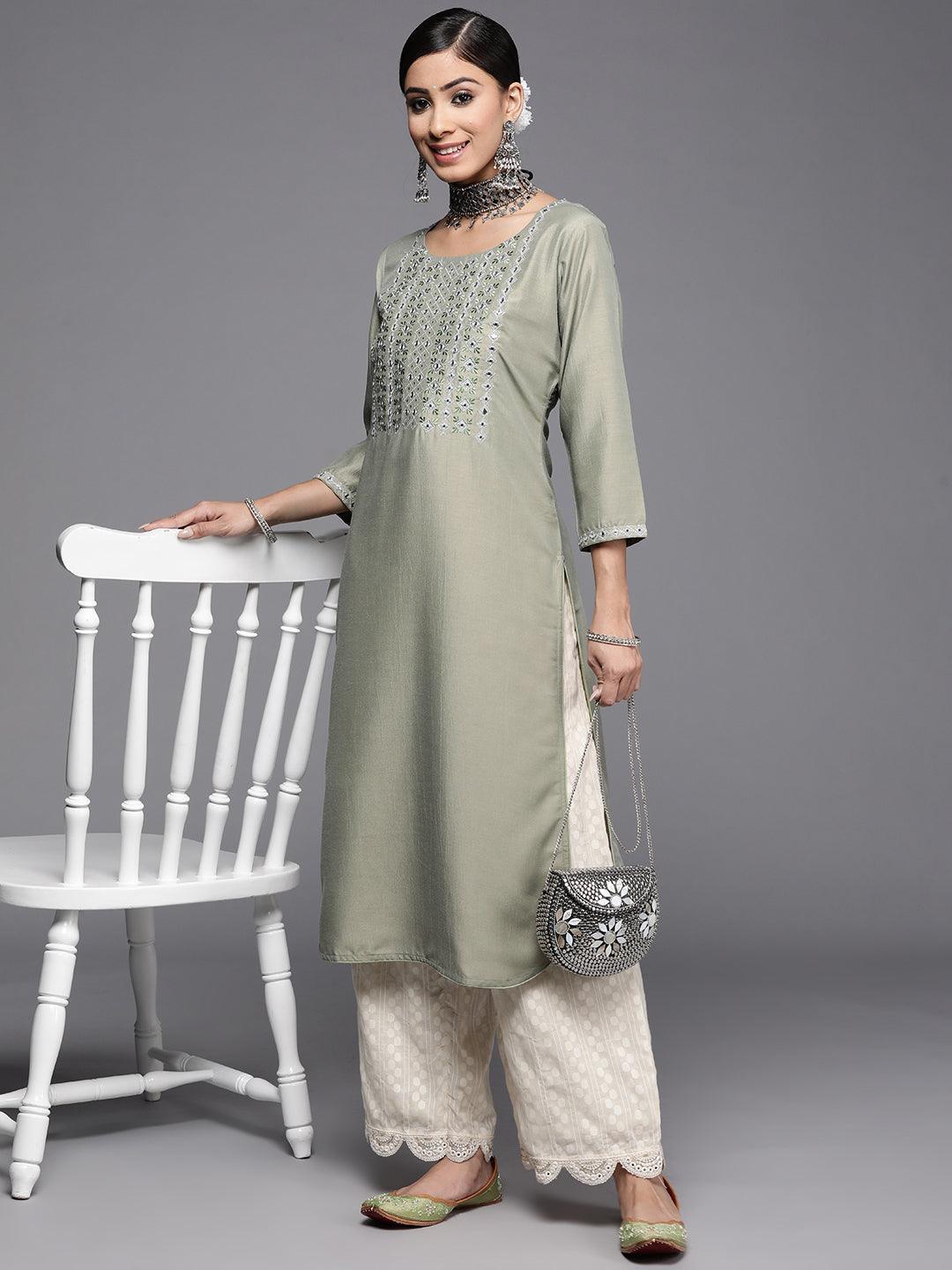 Green Yoke Design Silk Kurta - ShopLibas