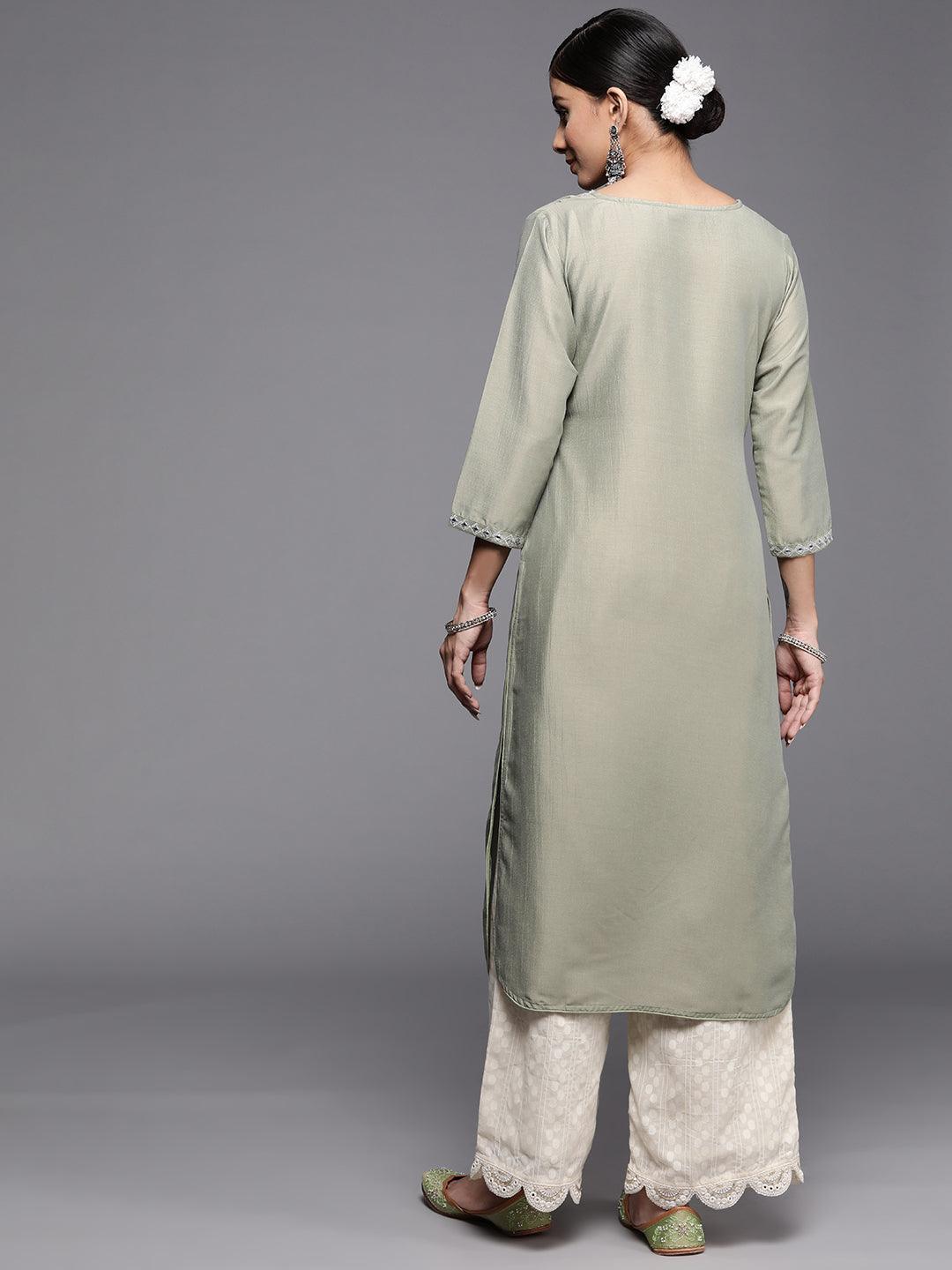 Green Yoke Design Silk Kurta - ShopLibas
