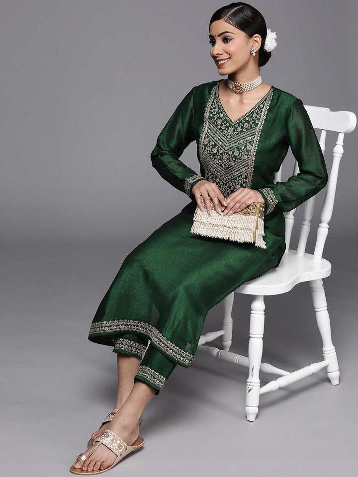 Green Yoke Design Silk Kurta